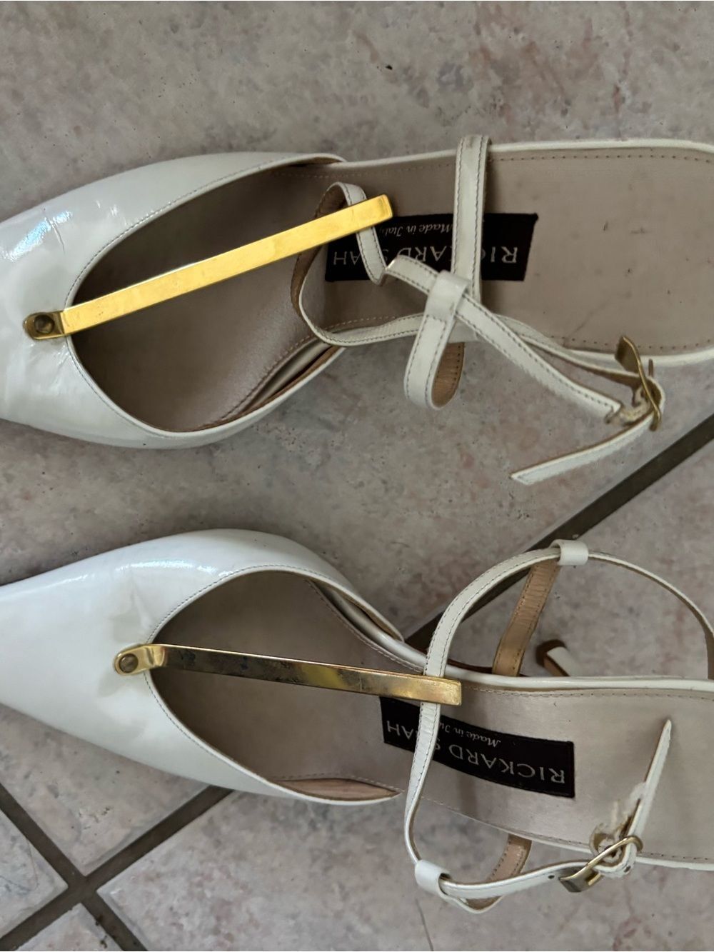 Richard shah pumps sling back heels gold t bar dress shoes